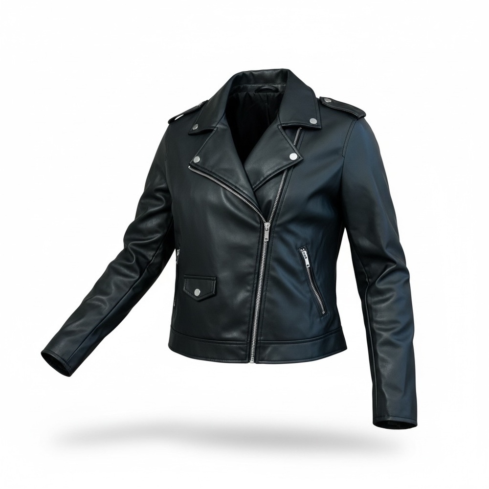 Women's Black Imitation Leather Jacket